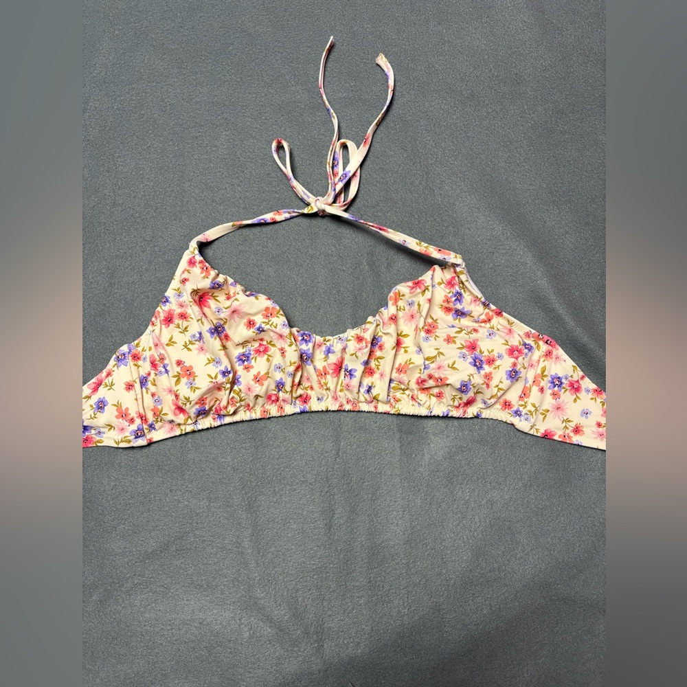 Shade & Shore Floral Bikini Top with Pink and Purple Accents